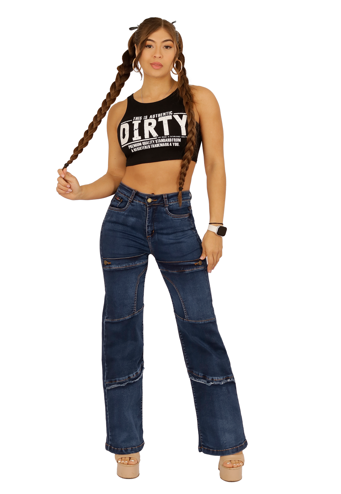 JEANS ALGODÓN RECTO MUJER DIRTY JEANS AZUL JE3703A ANCHO - 1