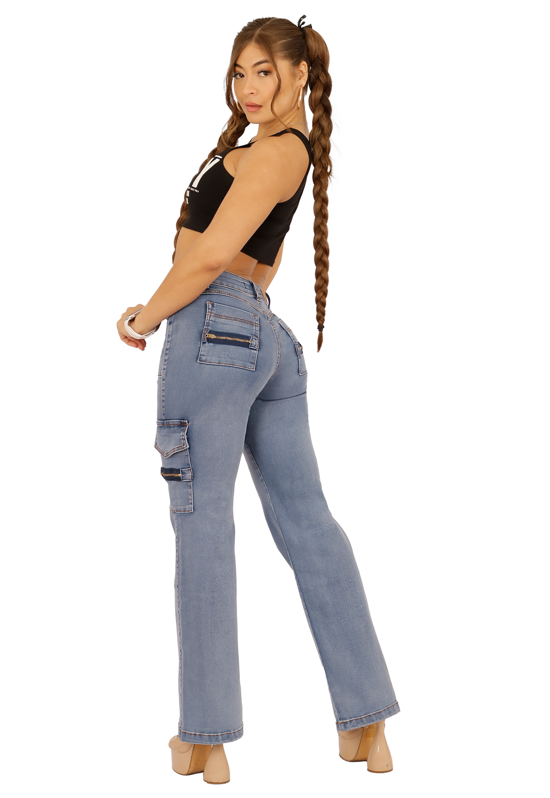JEANS ALGODÓN MOM MUJER DIRTY JEANS CELESTE JE3705C CARGO ANCHO - 2