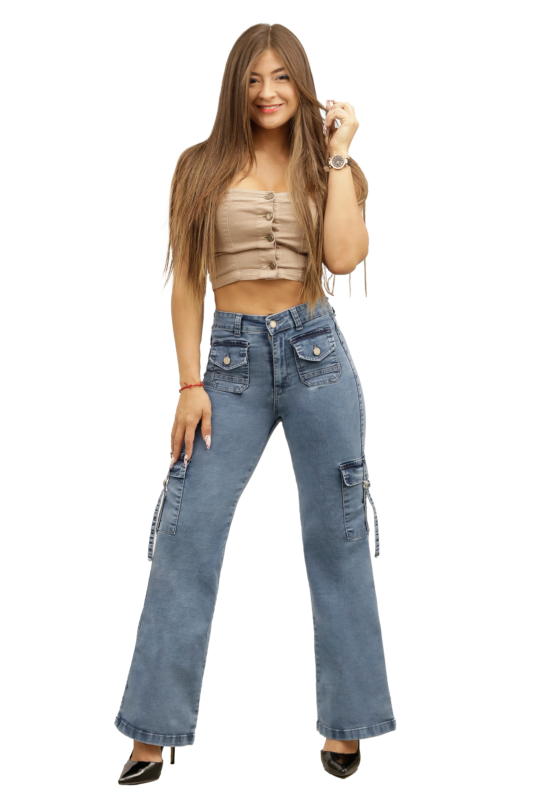 JEANS ALGODÓN FLARE MUJER DIRTY JEANS CELESTE JE3743C - 1