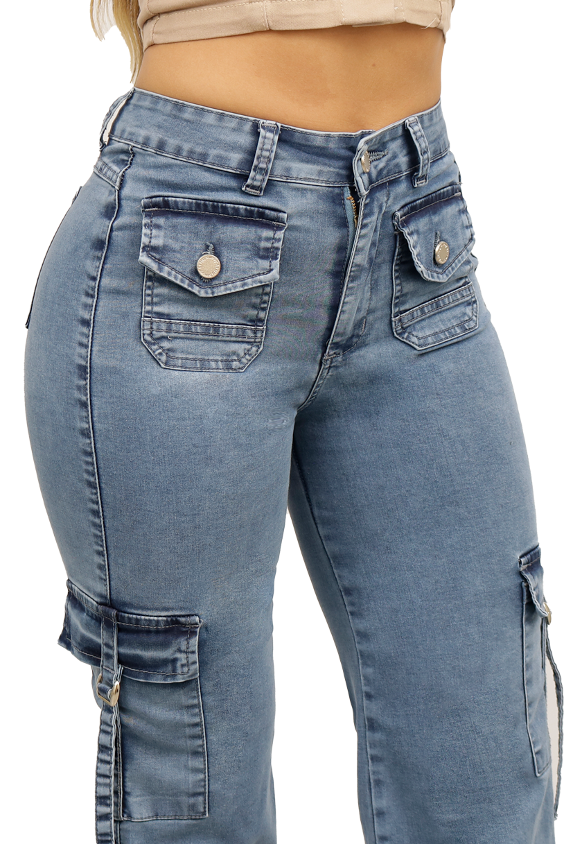 JEANS ALGODÓN FLARE MUJER DIRTY JEANS CELESTE JE3743C - 2