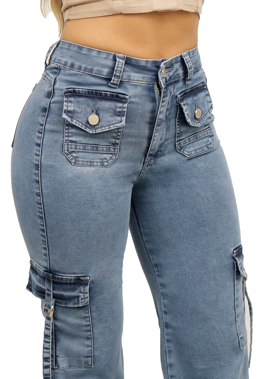 JEANS ALGODÓN FLARE MUJER DIRTY JEANS CELESTE JE3743C - 2