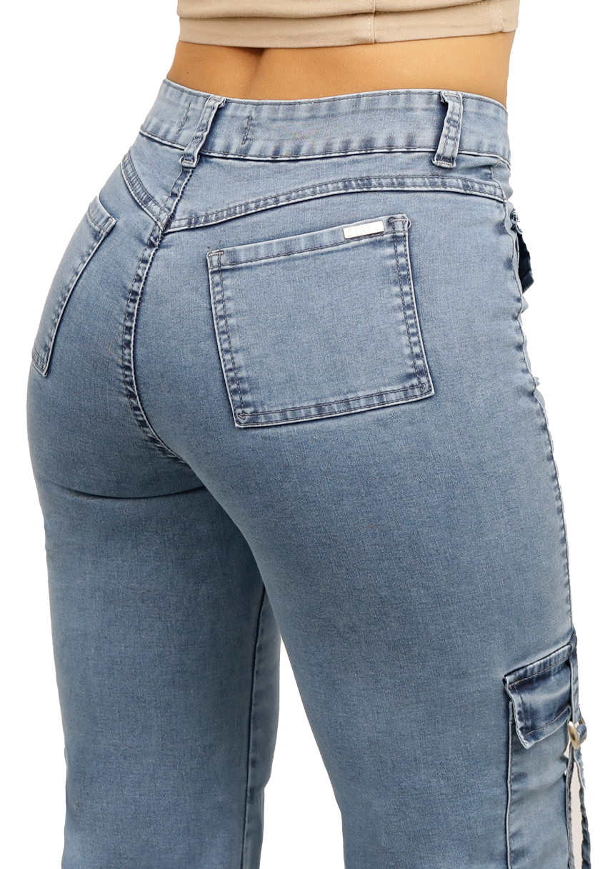 JEANS ALGODÓN FLARE MUJER DIRTY JEANS CELESTE JE3743C - 3