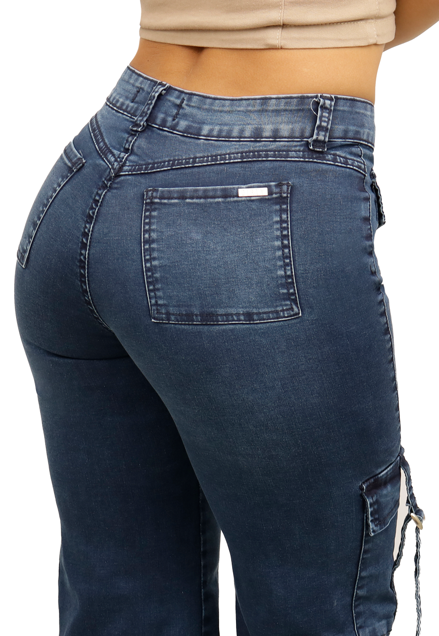 JEANS CARGO RECTO AZUL MUJER 3743A - 4