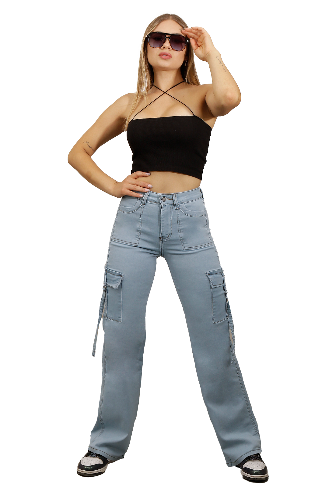 JEAN LARGO ALGODÓN MUJER DIRTY JEANS CELESTE CARGO JE3278C2B - 1