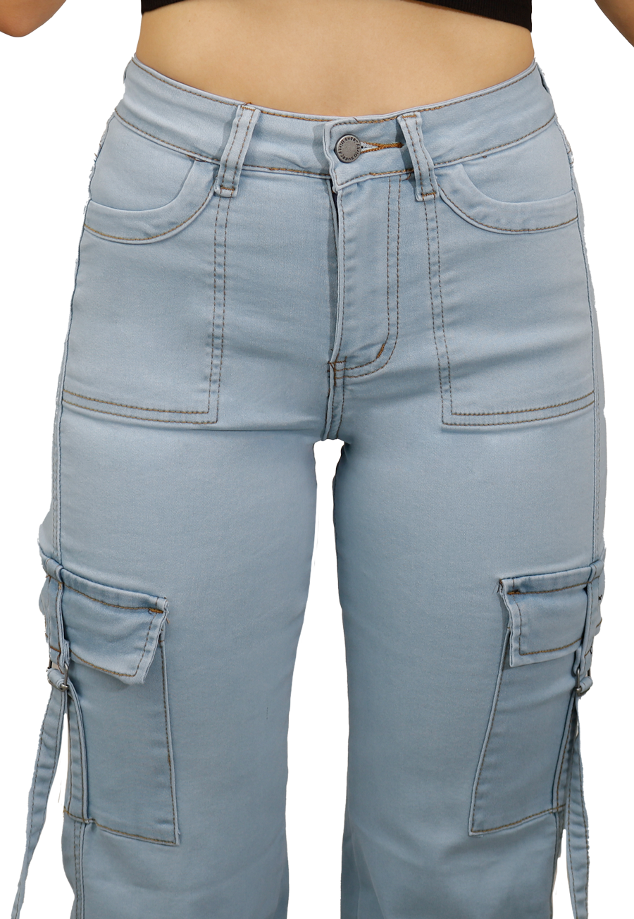 JEAN LARGO ALGODÓN MUJER DIRTY JEANS CELESTE CARGO JE3278C2B - 3