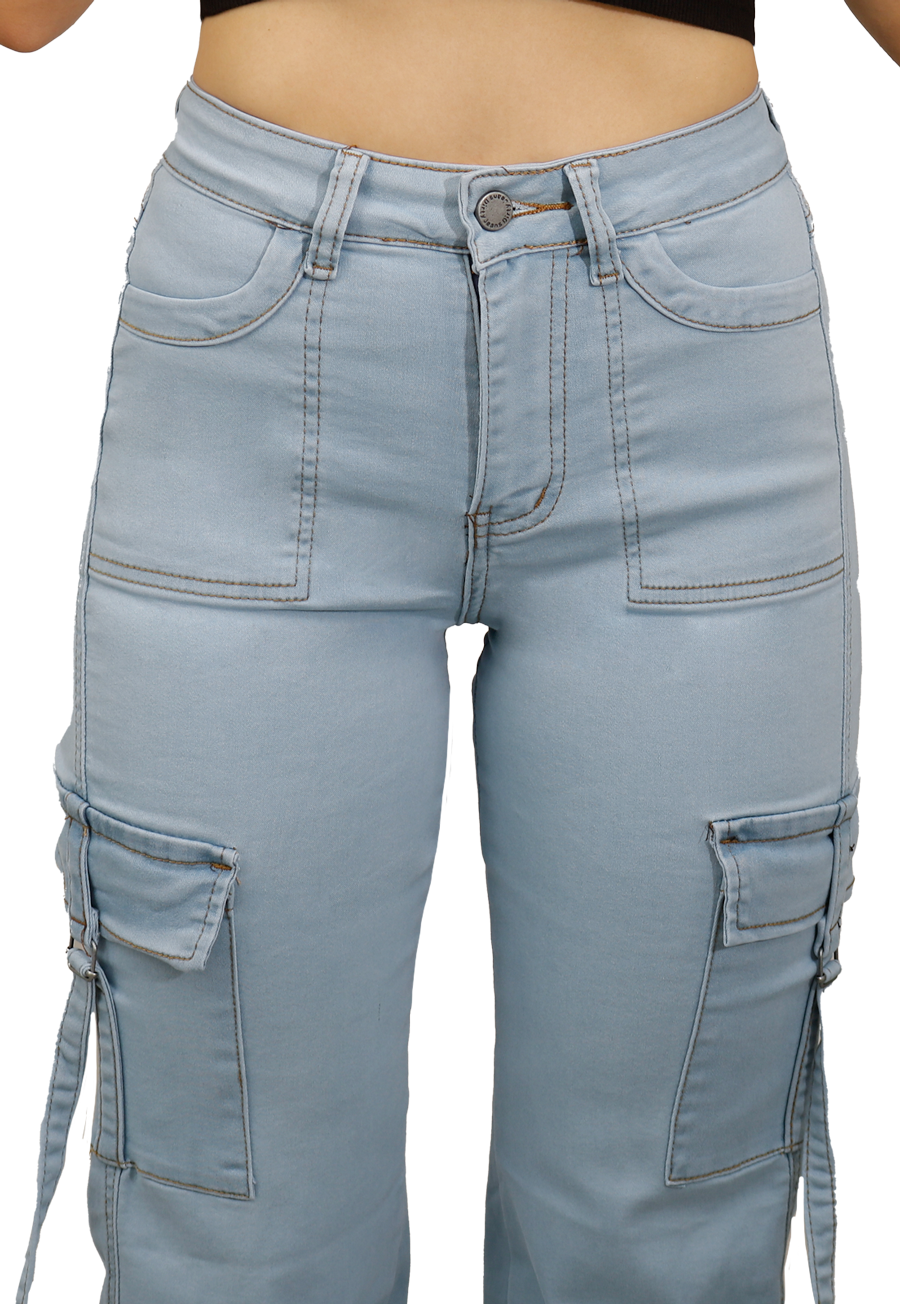JEAN LARGO ALGODÓN MUJER DIRTY JEANS CELESTE CARGO JE3278C2B - 3