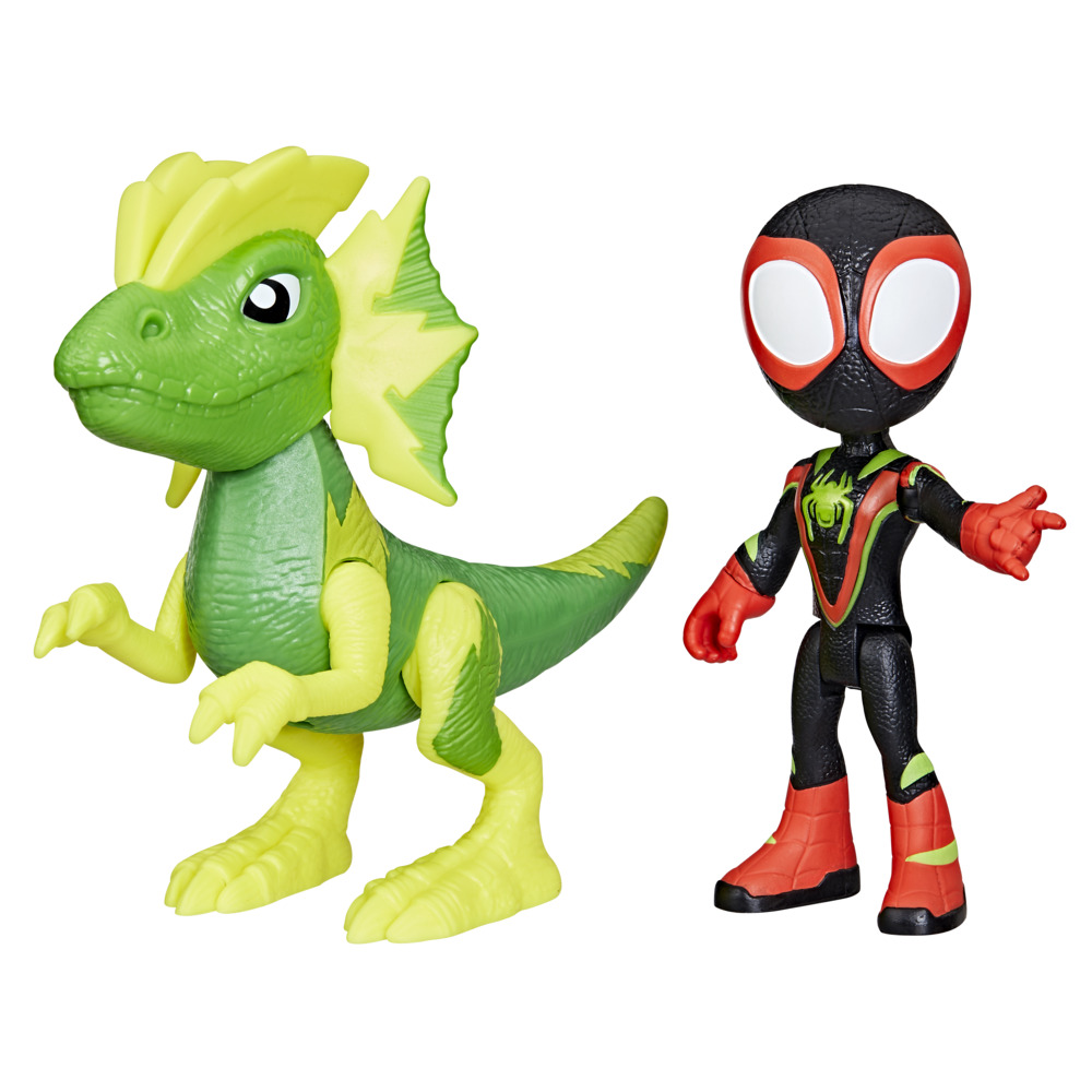 FIGURA DE ACCION SPIDEY AND FRIENDS DINO-WEBS, MILES MORALES Y MARVEL'S ELECTROSAURUS