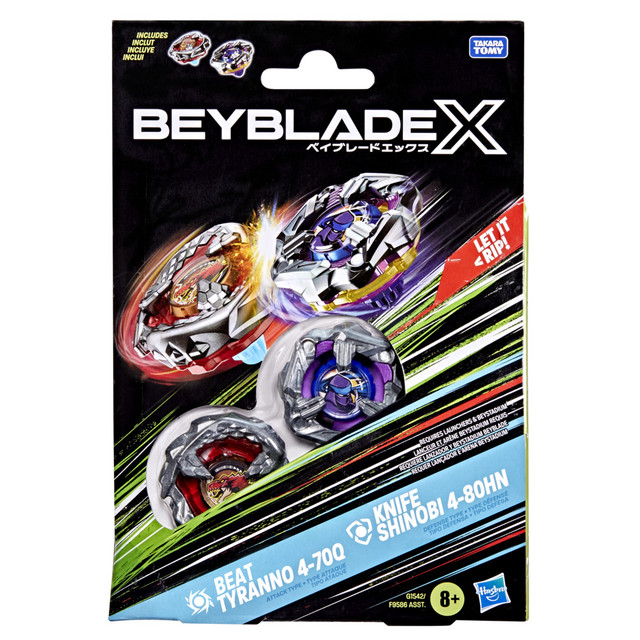 TROMPO BEYBLADE X PACK DOBLE BEAT TYRANNO 4-70Q Y KNIFE SHINOBI 4-80HN - 2