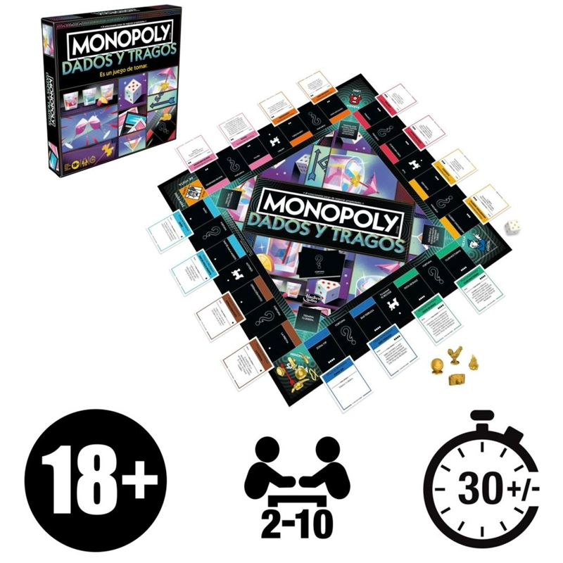 JUEGO DE MESA MONOPOLY TRAGOS Y DADOS - 5