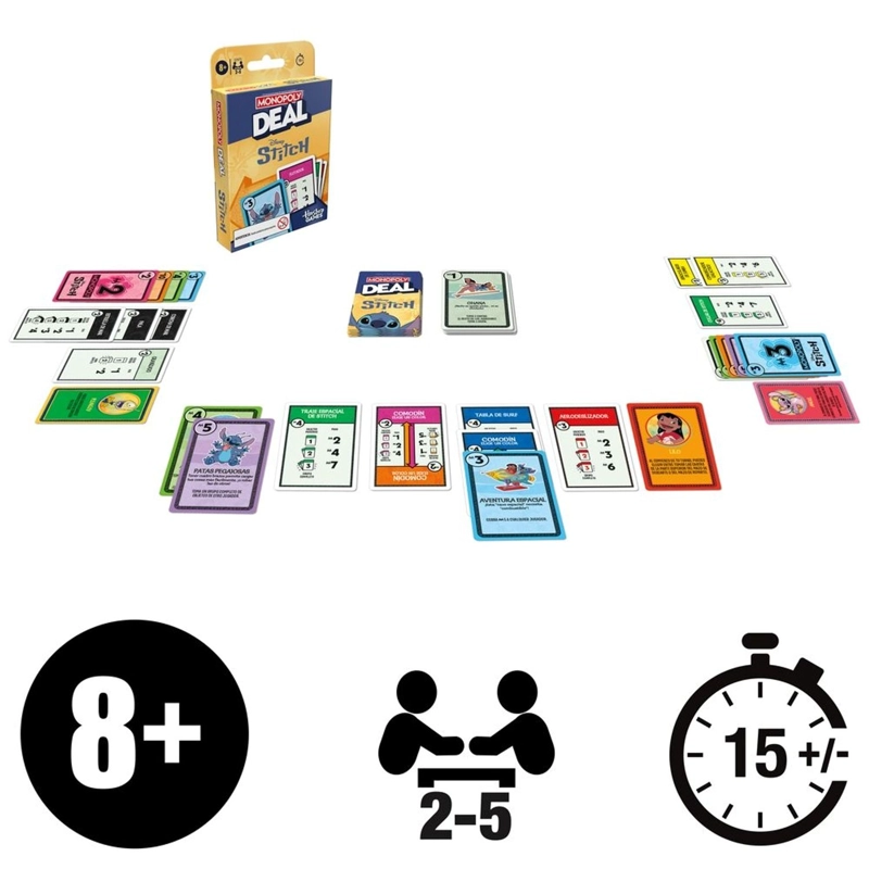 JUEGO DE MESA MONOPOLY DEAL EDICION DISNEY STITCH - 6