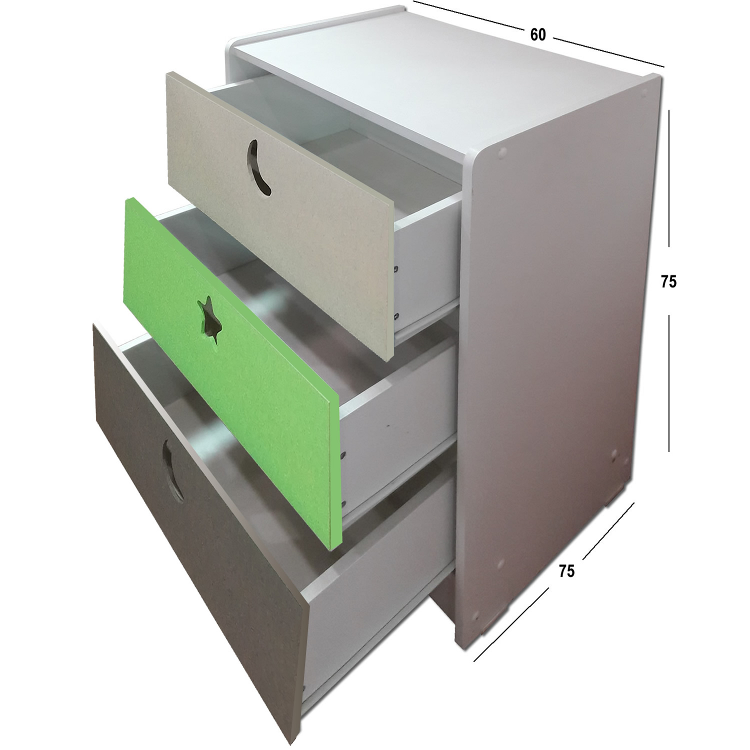 CAJONERA MUEBLES KIDS 3 CAJONES VERDE 75X60X40 CMS - 2