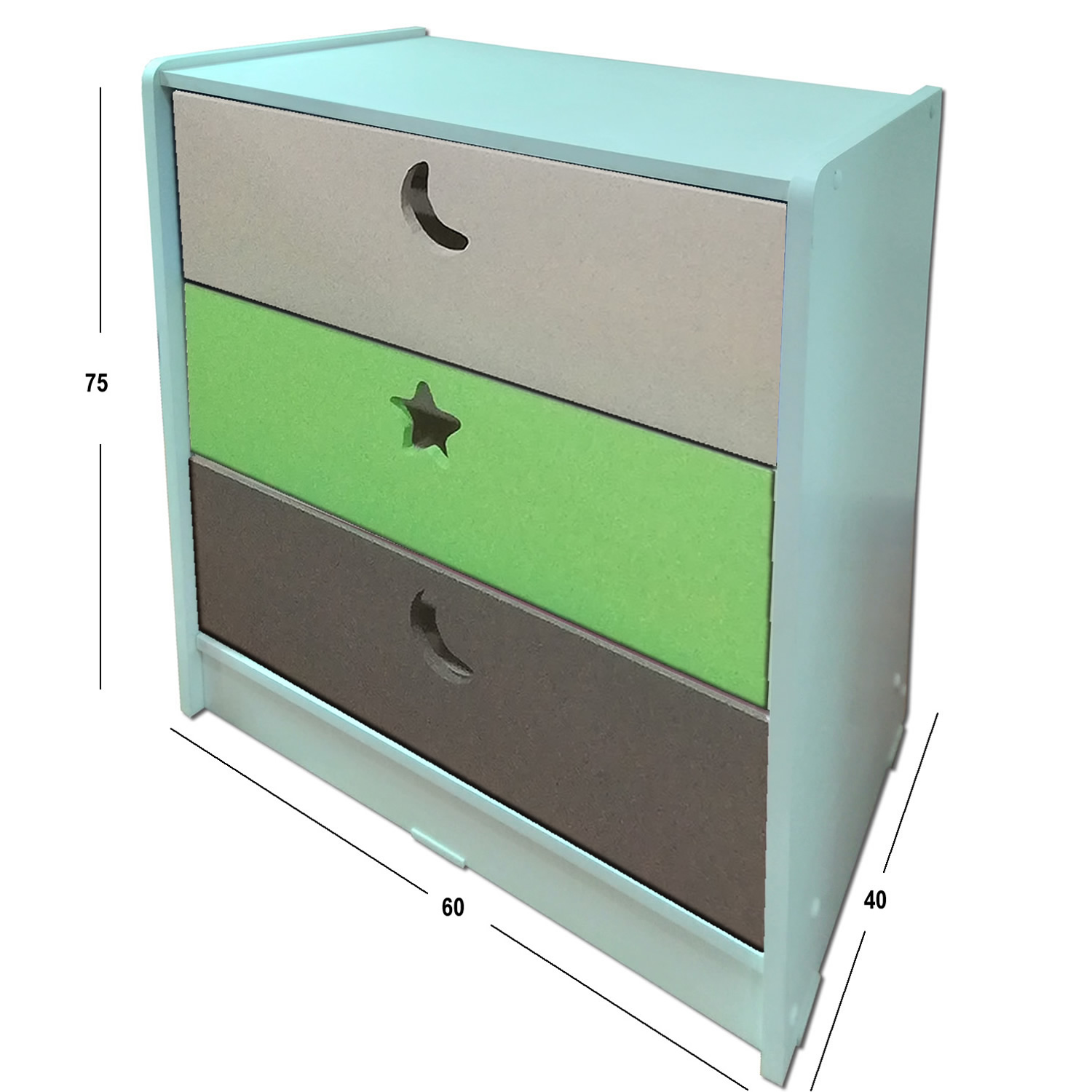 CAJONERA MUEBLES KIDS 3 CAJONES VERDE 75X60X40 CMS - 3