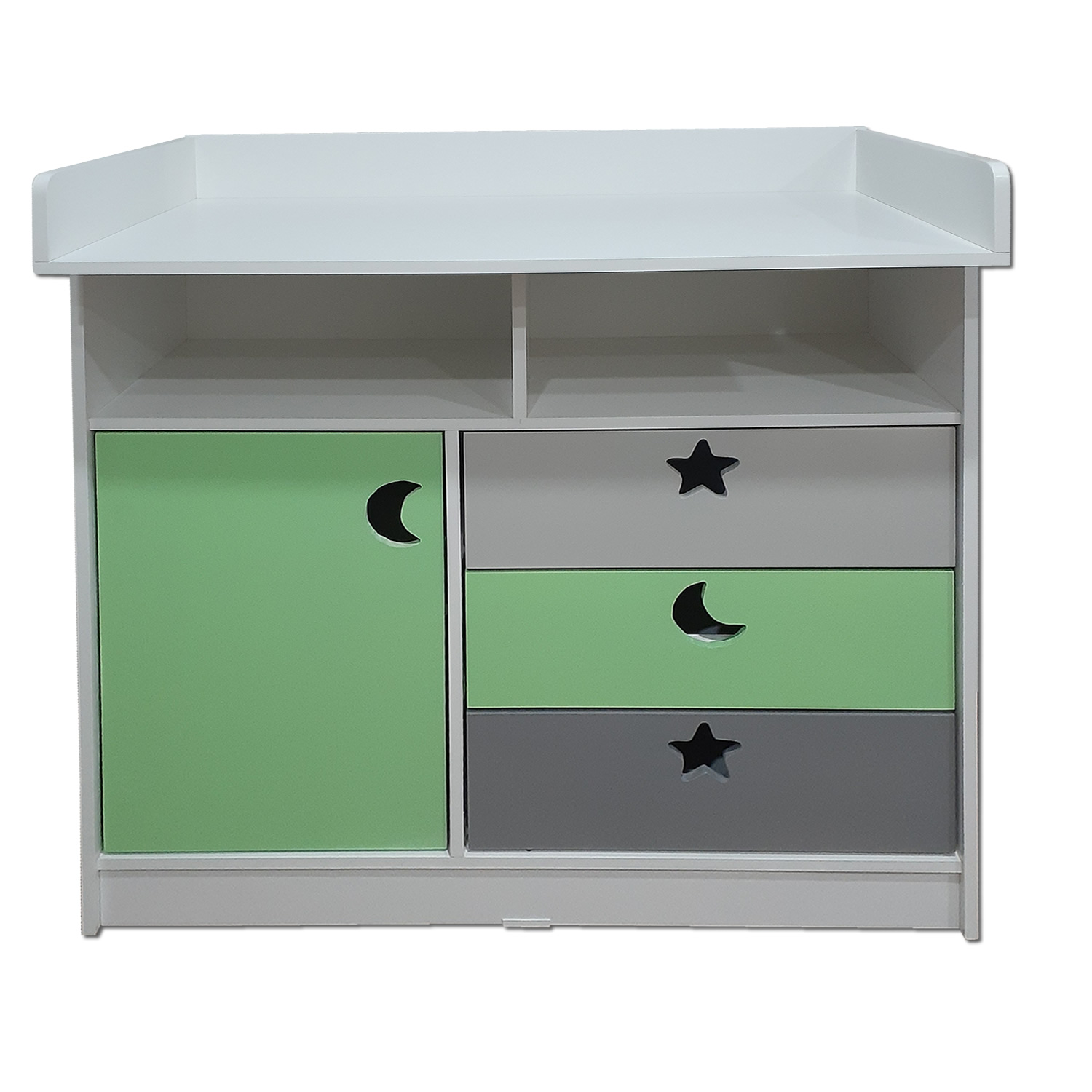 CÓMODA MUEBLES KIDS VERDE MANZANA MUDADOR GRIS - 1