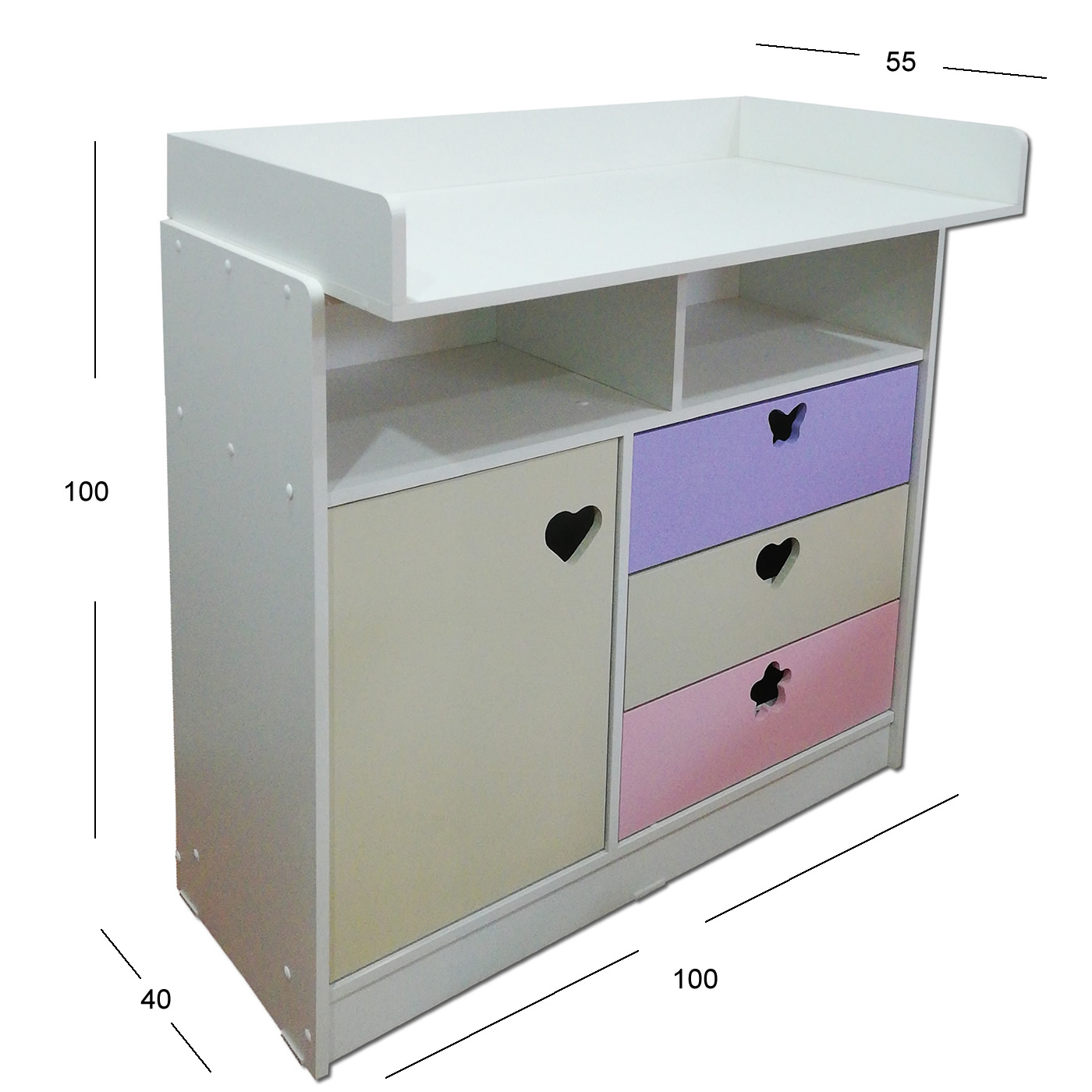 CÓMODA MUEBLES KIDS CREMA MUDADOR LILA ROSADO - 1
