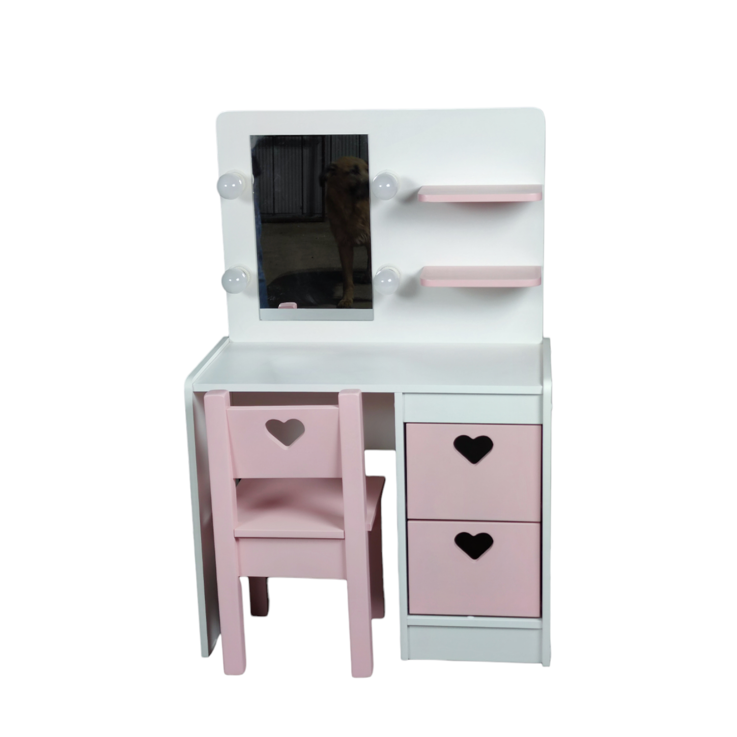 TOCADOR MUEBLES KIDS ROSADO Y SILLA INFANTIL CORAZON - 1