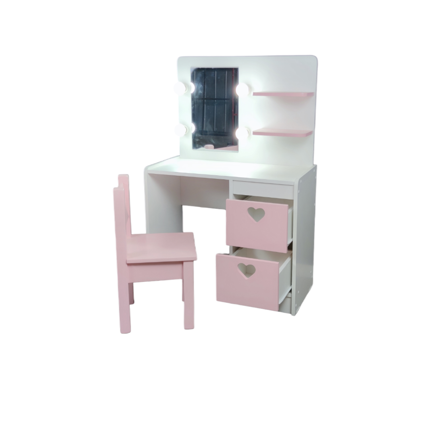 TOCADOR MUEBLES KIDS ROSADO Y SILLA INFANTIL CORAZON - 2