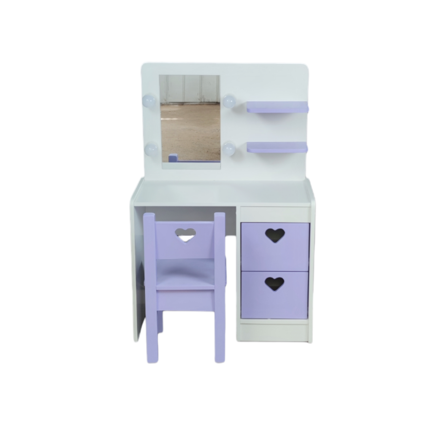 TOCADOR MUEBLES KIDS LILA Y SILLA INFANTIL CORAZON - 1