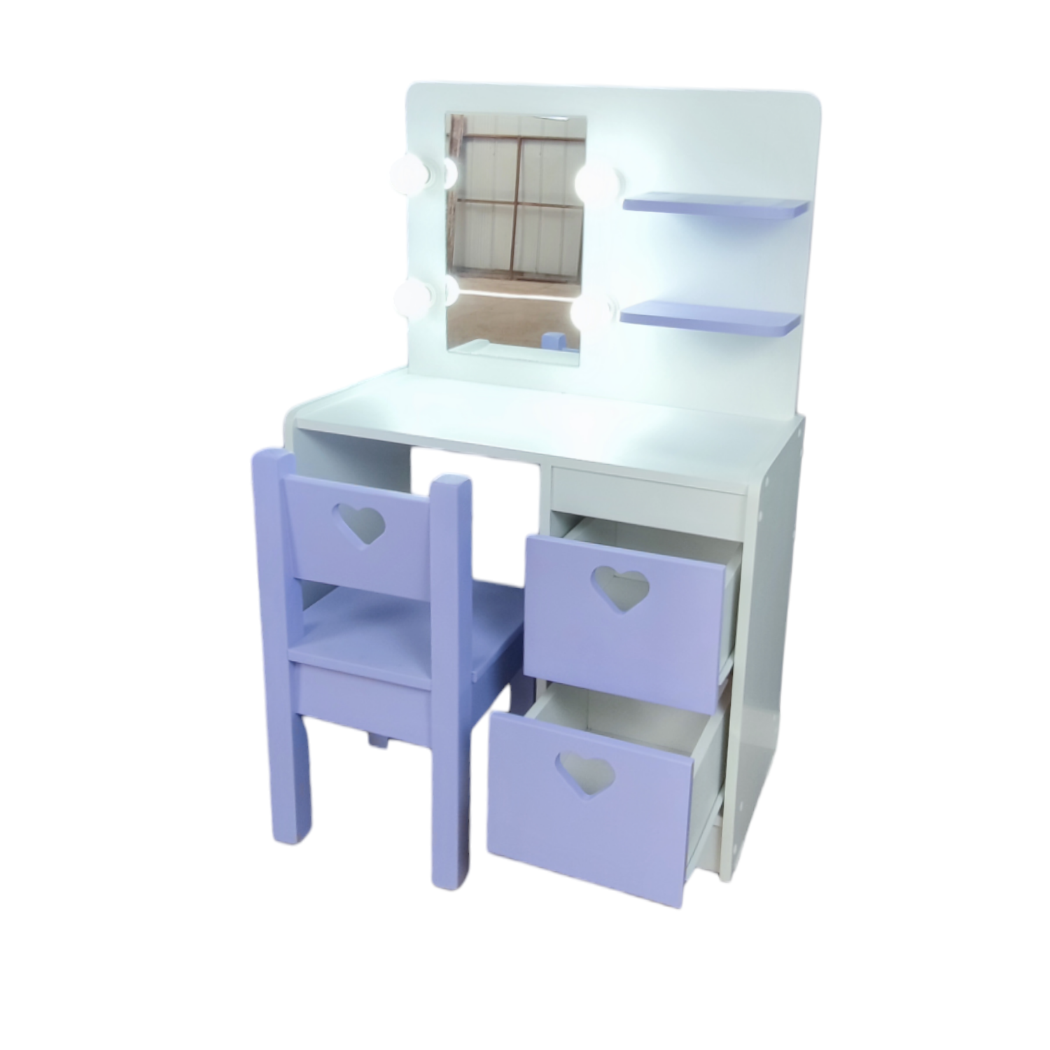 TOCADOR MUEBLES KIDS LILA Y SILLA INFANTIL CORAZON - 2