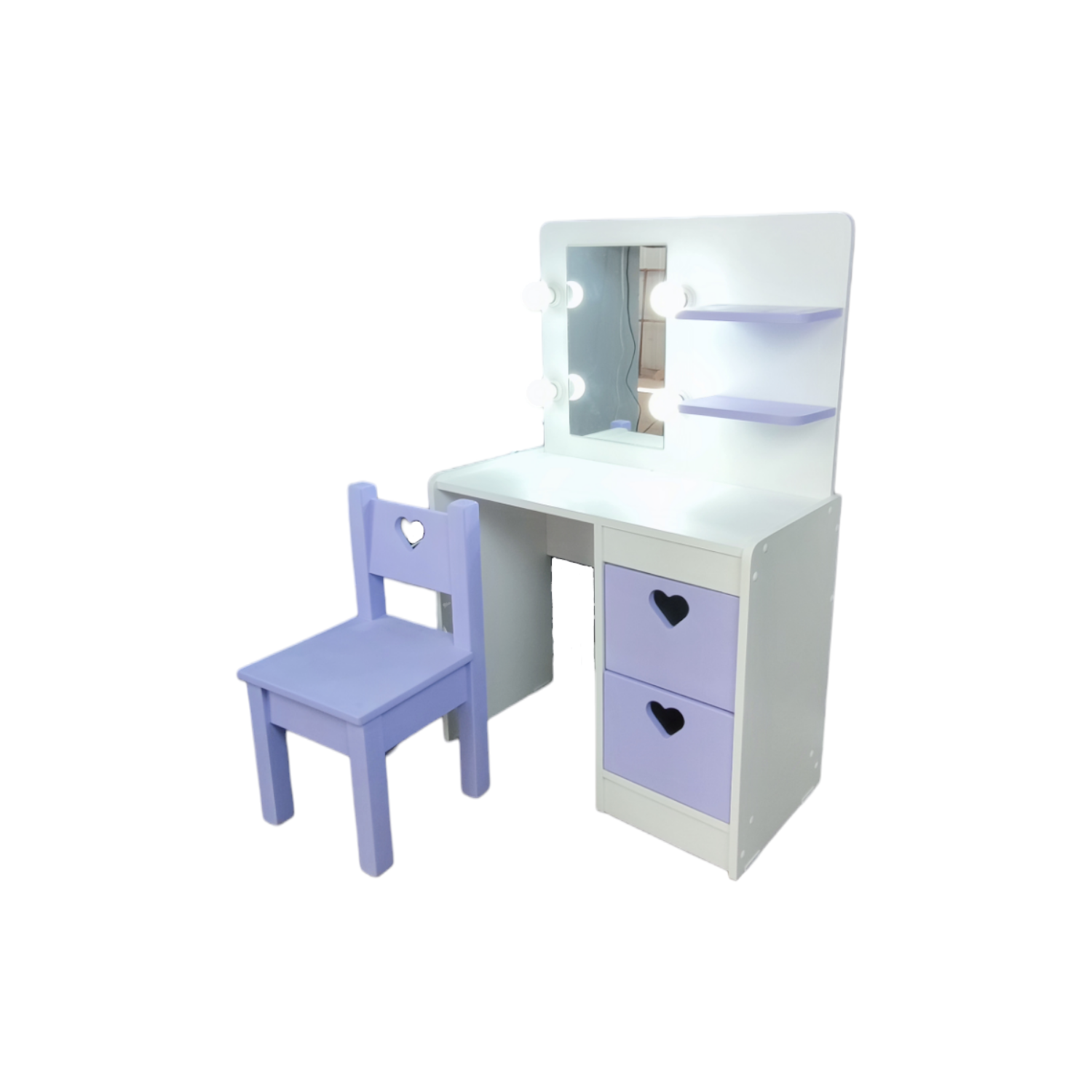 TOCADOR MUEBLES KIDS LILA Y SILLA INFANTIL CORAZON - 3