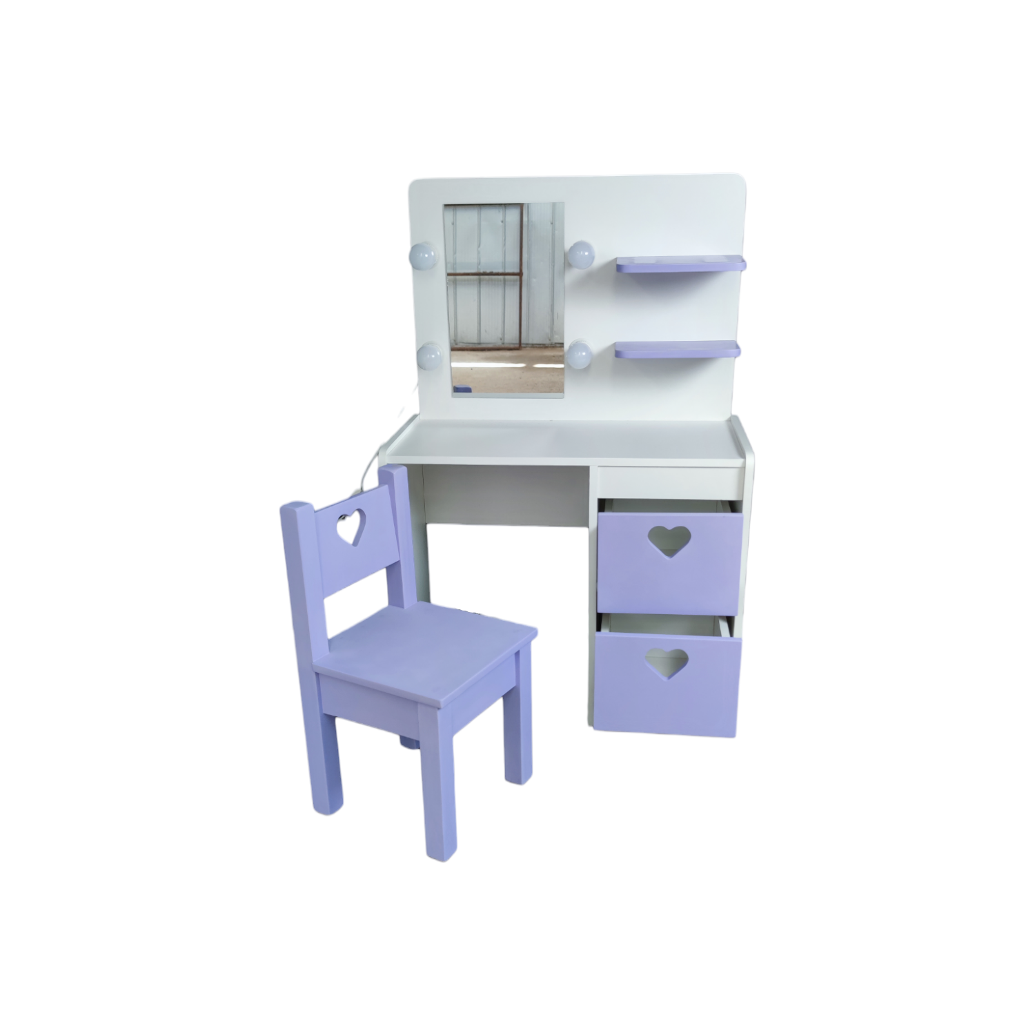 TOCADOR MUEBLES KIDS LILA Y SILLA INFANTIL CORAZON - 4