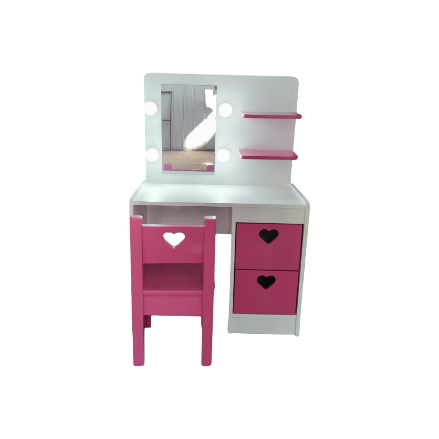 TOCADOR MUEBLES KIDS FUCSIA Y SILLA INFANTIL CORAZON - 1