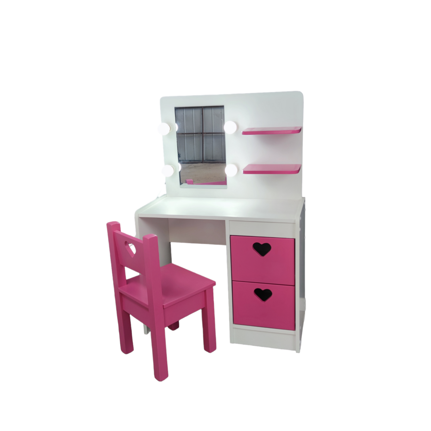 TOCADOR MUEBLES KIDS FUCSIA Y SILLA INFANTIL CORAZON - 2