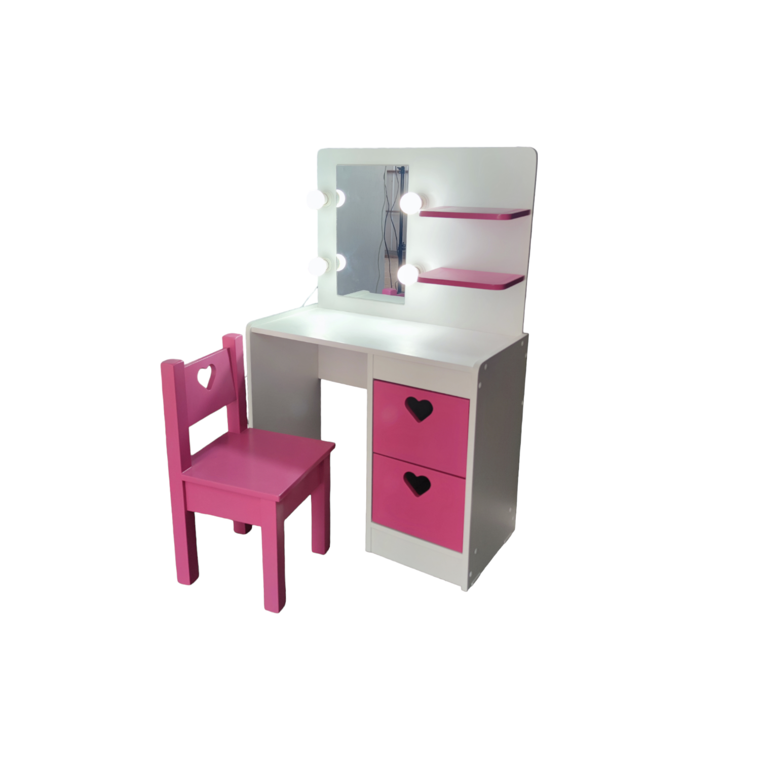 TOCADOR MUEBLES KIDS FUCSIA Y SILLA INFANTIL CORAZON - 3