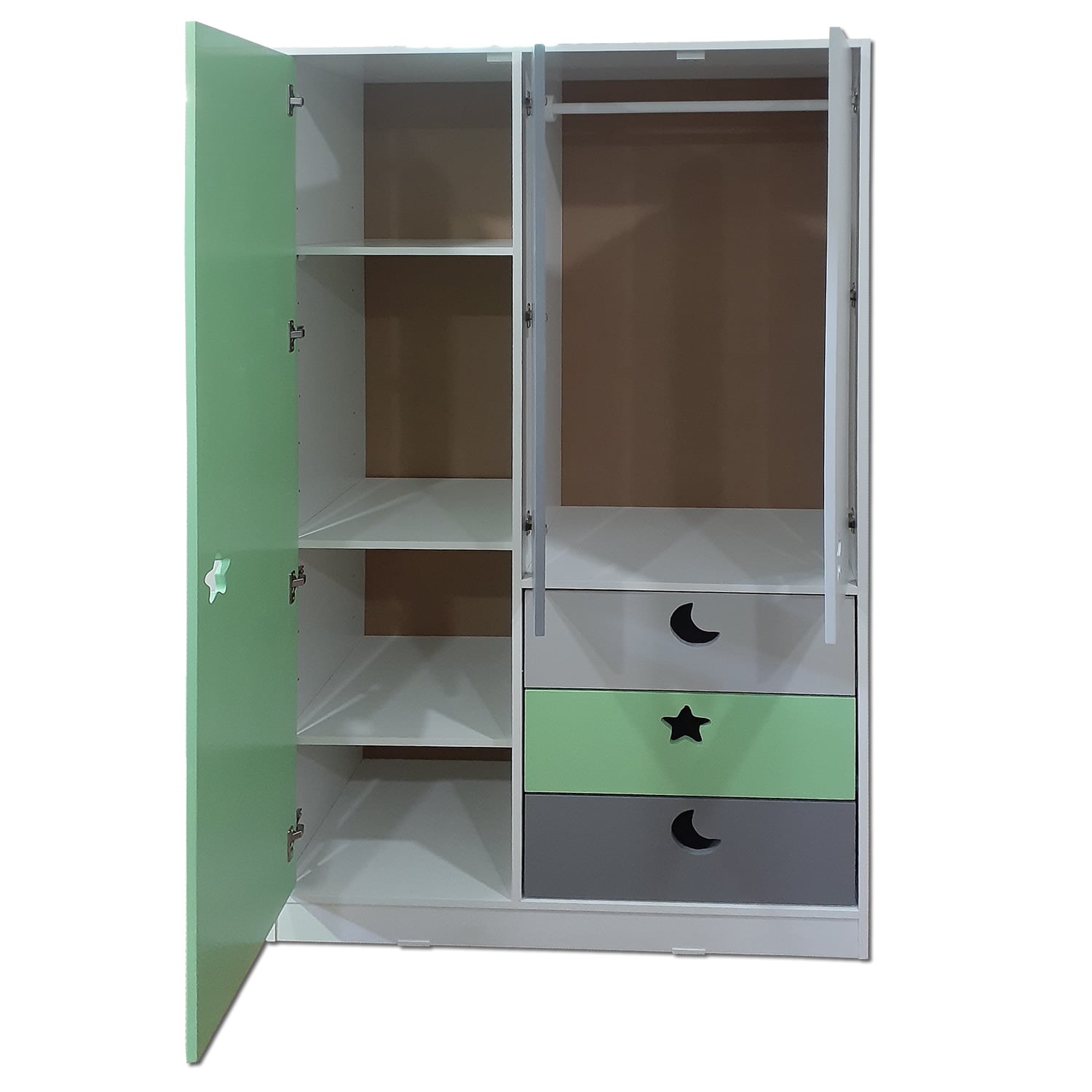 CLÓSET MUEBLES KIDS 3 PUERTAS 3 CAJONES VERDE GRIS - 2