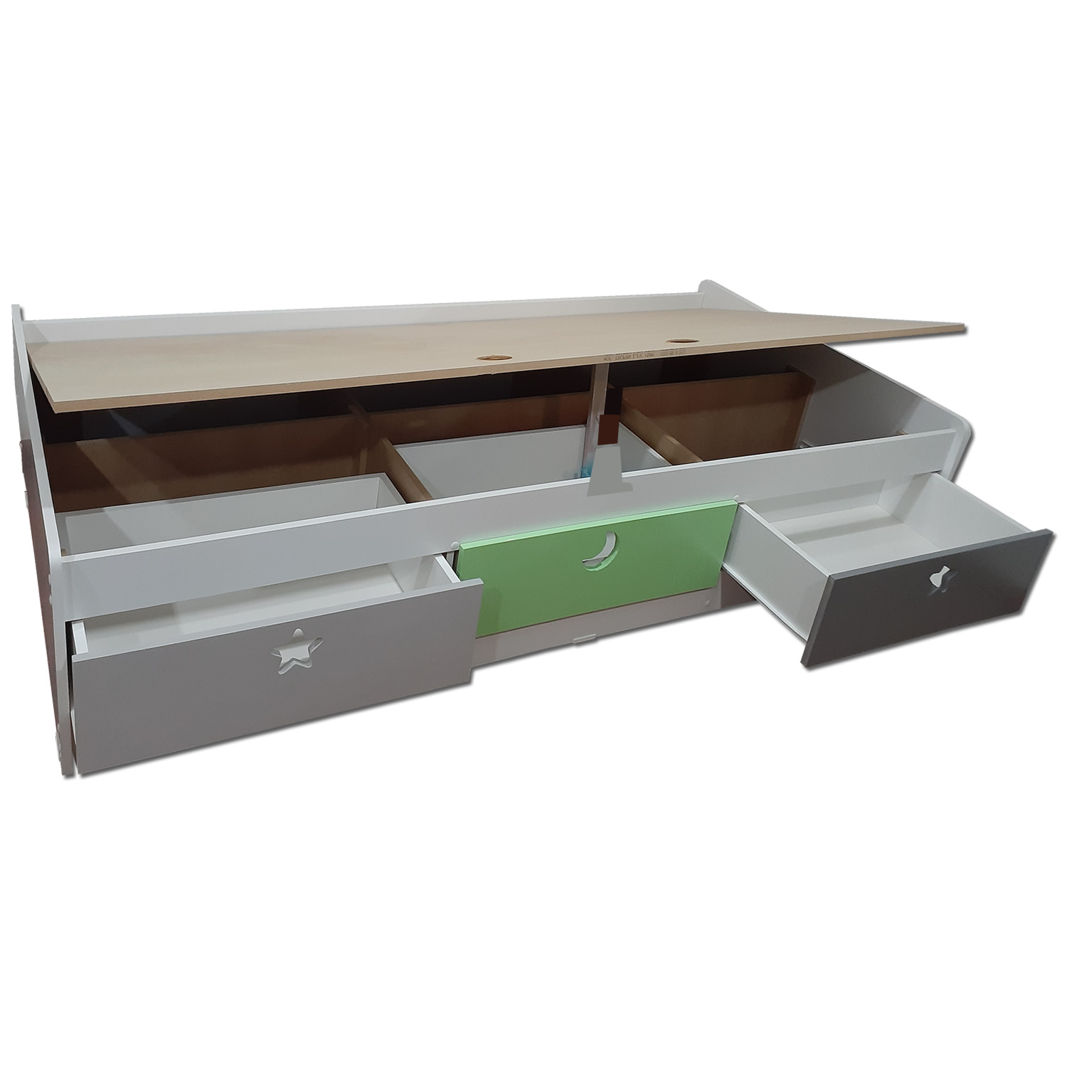 CAMA DE 3 CAJONES 1 PLAZA VERDE GRIS - 3