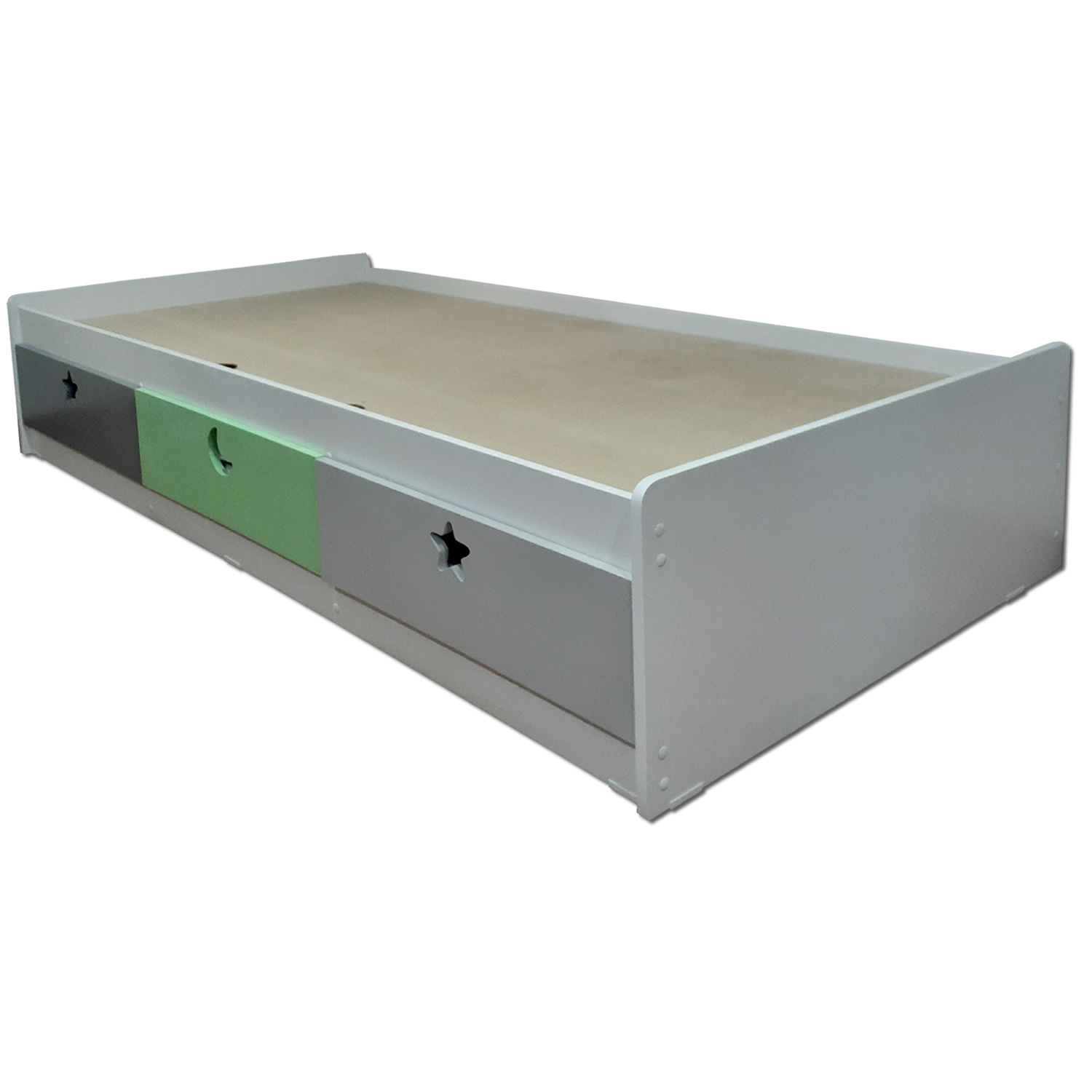 CAMA DE 3 CAJONES 1.5 PLAZAS VERDE GRIS - 1