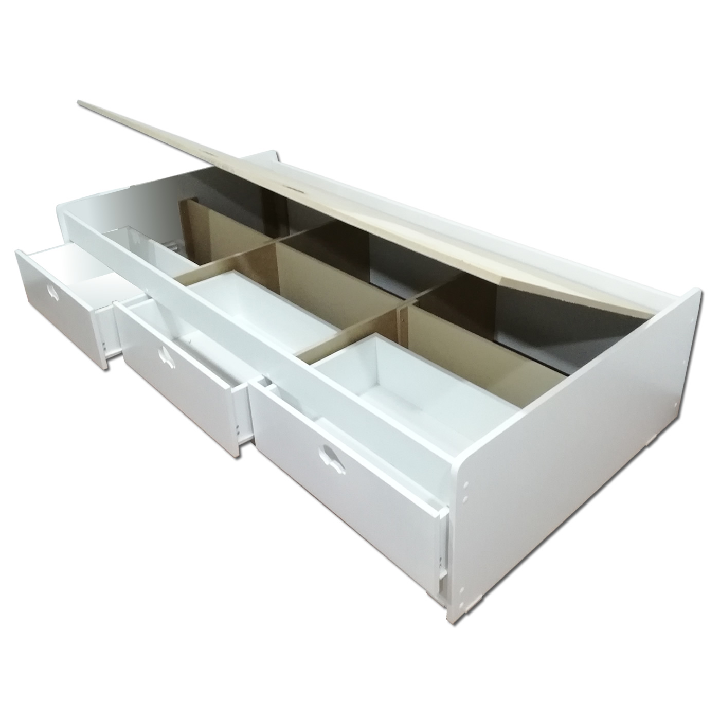 CAMA DE 3 CAJONES BLANCA AUTO 1 PLAZA - 3