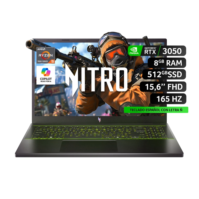 NOTEBOOK GAMER ACER NITRO ANV15-41-R6HJ-1 AMD RYZEN 5 RTX 3050 8GB RAM 512GB SSD 15.6" FHD 165HZ