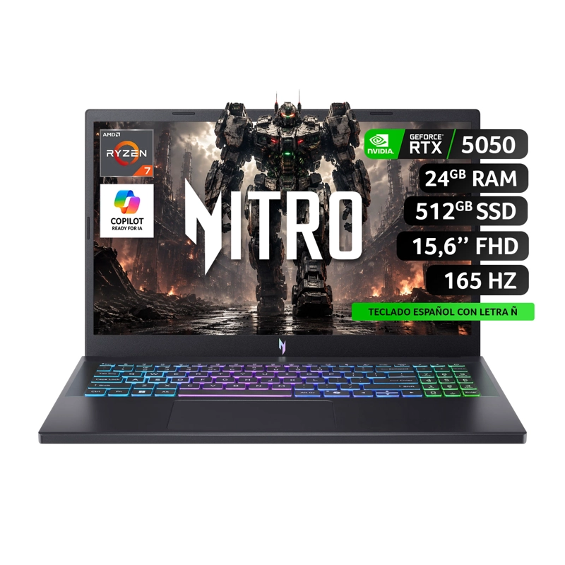 NOTEBOOK  GAMER ACER ANV15-A31-R88H-1 / AMD RYZEN 7 170 / RTX 5050 / 24GB RAM /512SSD/FHD 165HZ - 1