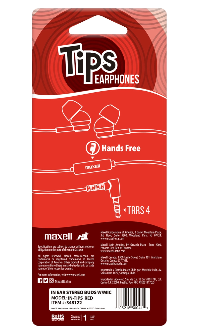 AUDÍFONOS MAXELL IN EAR IN-TIPS ROJO MICRÓFONO - 3