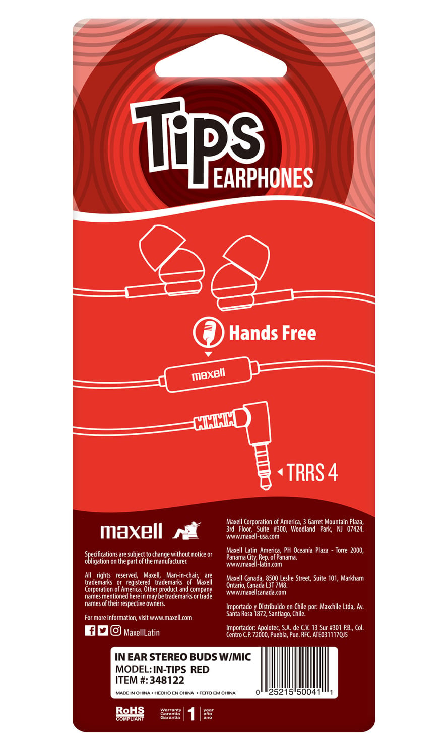 AUDÍFONOS MAXELL IN EAR IN-TIPS ROJO MICRÓFONO - 3