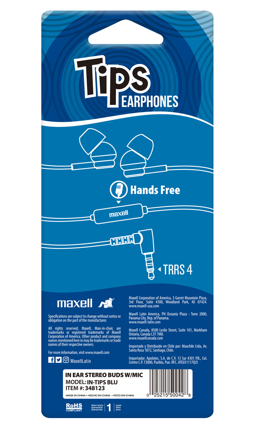 AUDÍFONOS MAXELL IN EAR IN-TIPS AZUL MICRÓFONO - 3