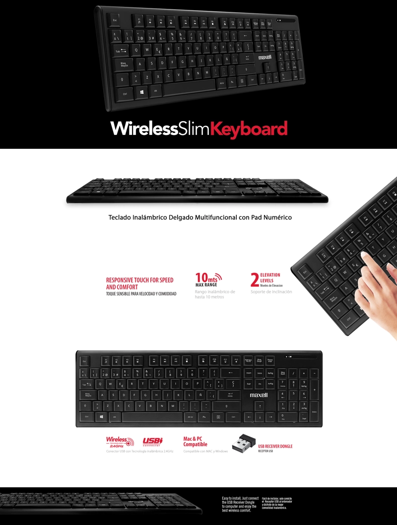 TECLADO UNIVERSAL INALÁMBRICO MAXELL SLIM MULTIFUNCIONAL CON PAD NUMÉRICO WKB-20 - 3