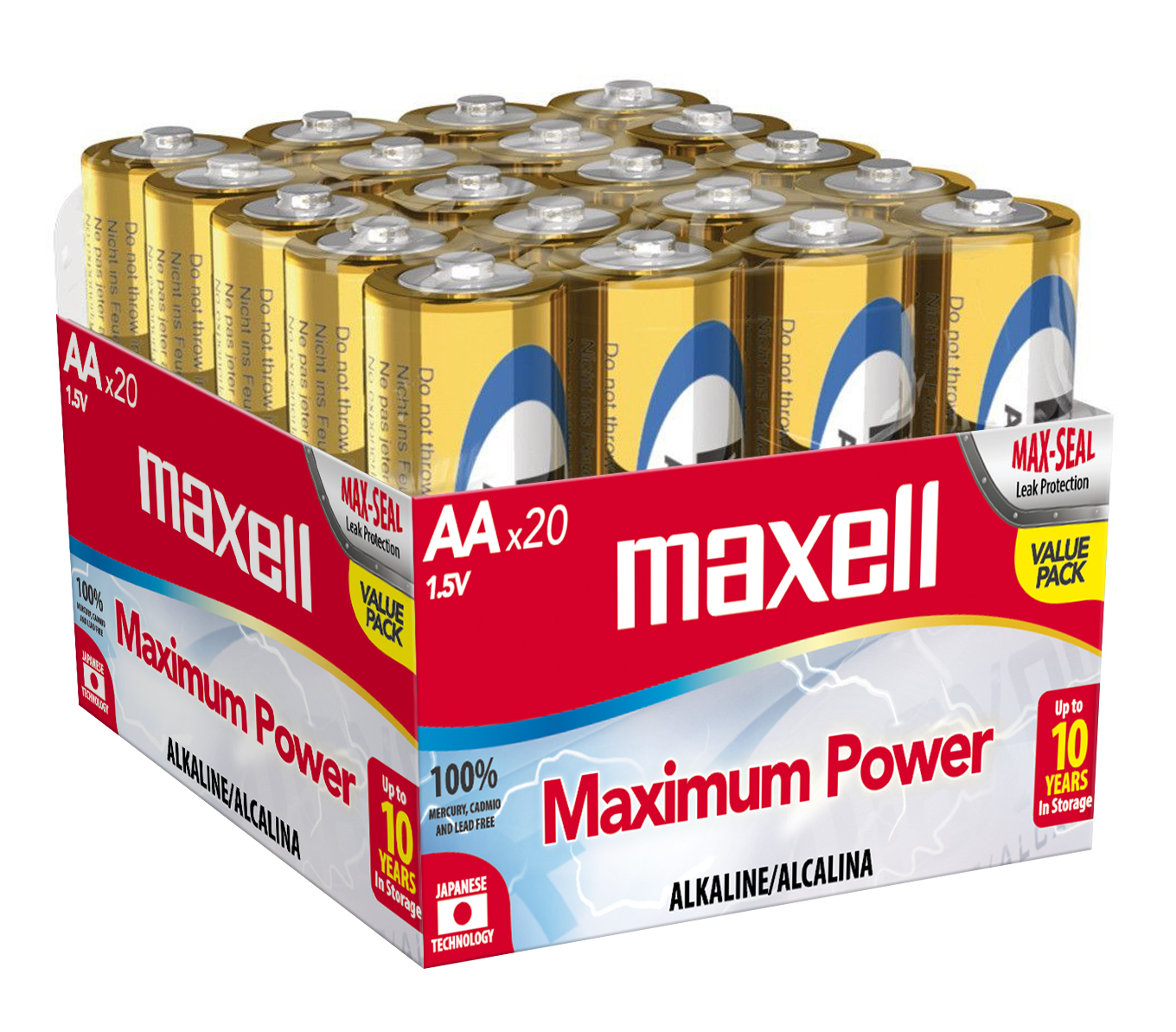 PACK 20 PILAS ALCALINAS MAXELL AA 1.5V - 1
