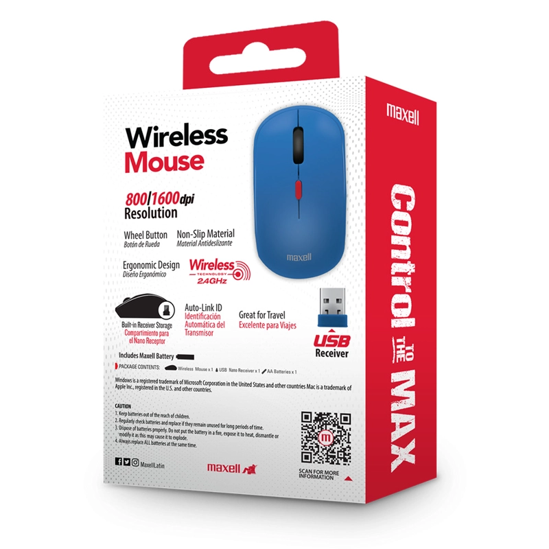 MOUSE INALÁMBRICO MAXELL 1200 DPI MOWL-100 AZUL - 4