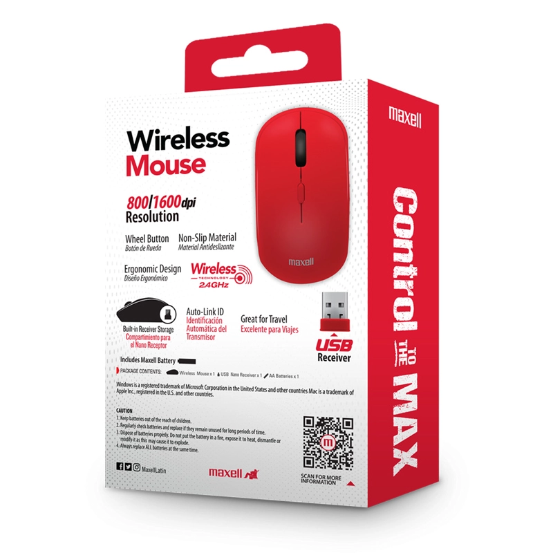 MOUSE INALÁMBRICO MAXELL 1200 DPI MOWL-100 ROJO - 7