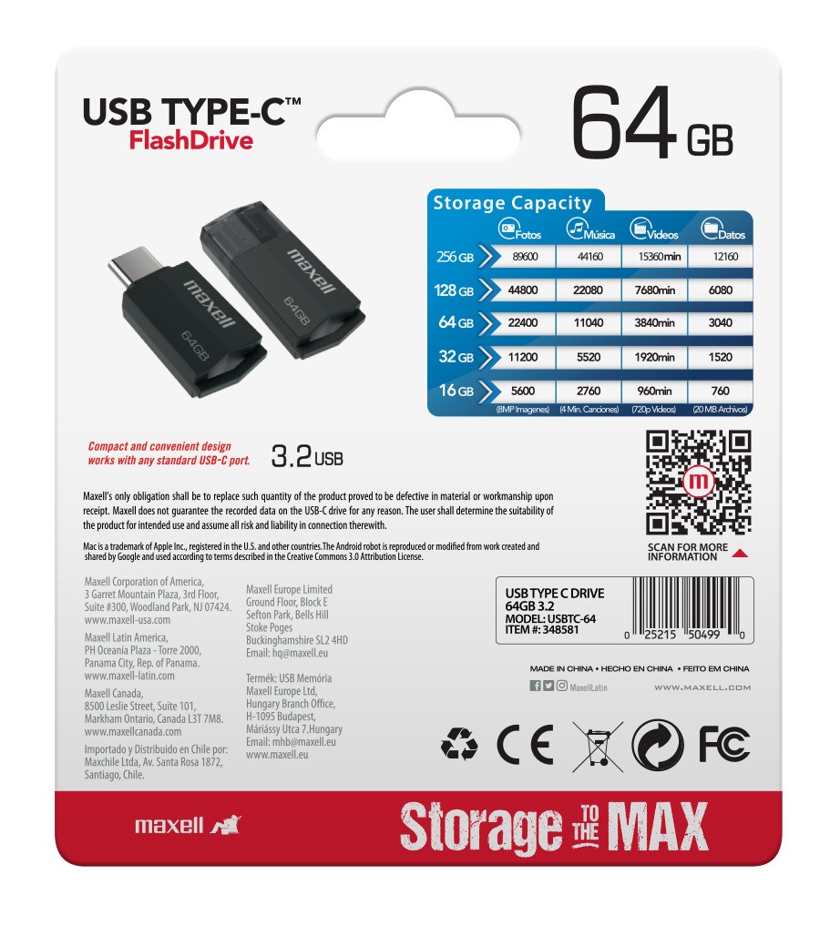 PENDRIVE MAXELL USBTC TIPO C 64GB 3.2 NEGRO - 3