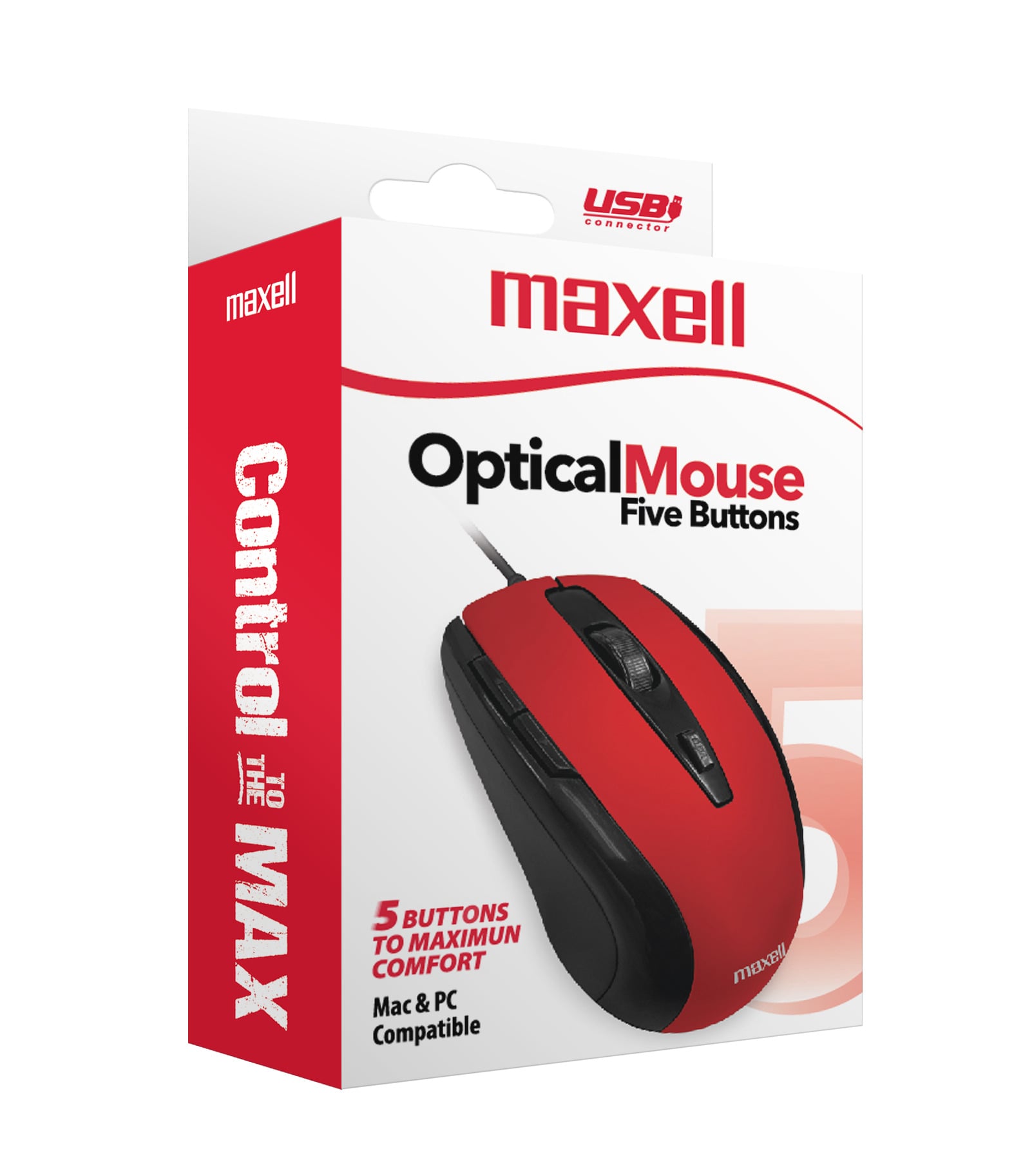 MOUSE MAXELL ÓPTICO 5 BOTONES MOWR-105 ROJO - 3