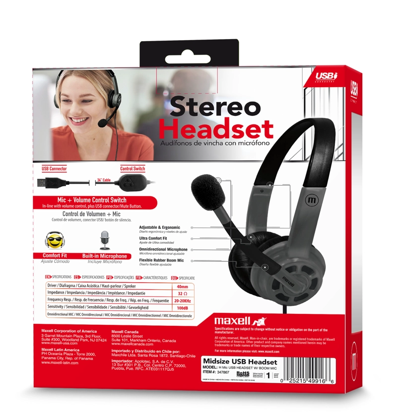 AUDÍFONOS MAXELL ESTEREO MICRÓFONO CABLE 1.8M - 4