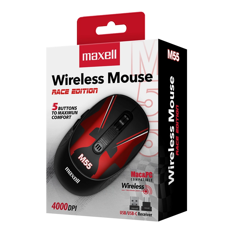 MOUSE INALÁMBRICO MAXELL DISEÑO RACE 4000DPI USB/USB-C M55 - 3
