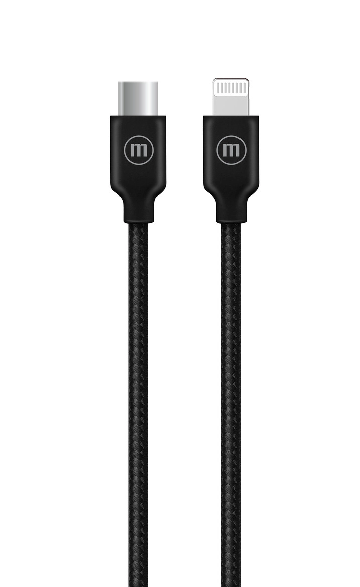 CABLE TRENZADO USB-C A LIGHTNING MAXELL 2METROS CARGA RAPIDA NEGRO - 1