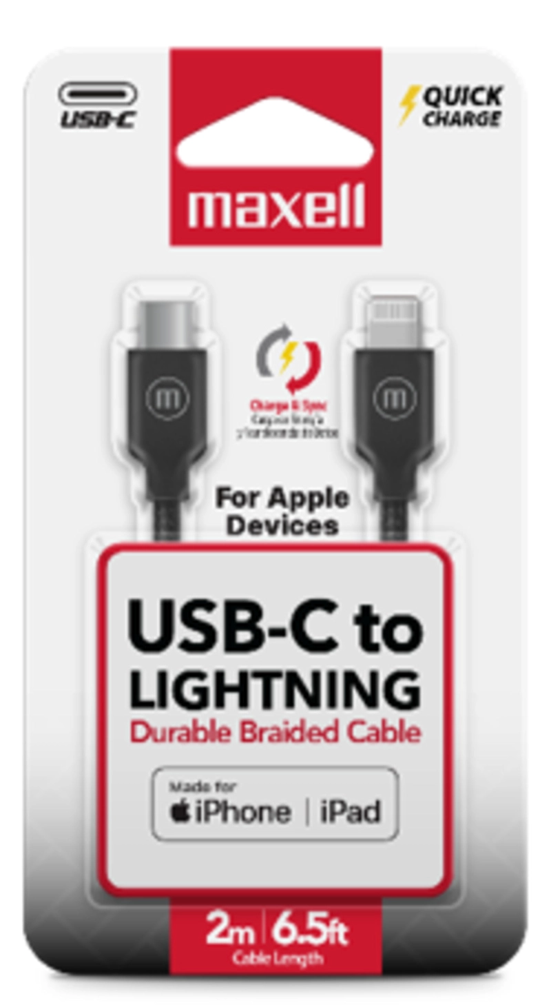 CABLE TRENZADO USB-C A LIGHTNING MAXELL 2METROS CARGA RAPIDA NEGRO - 2