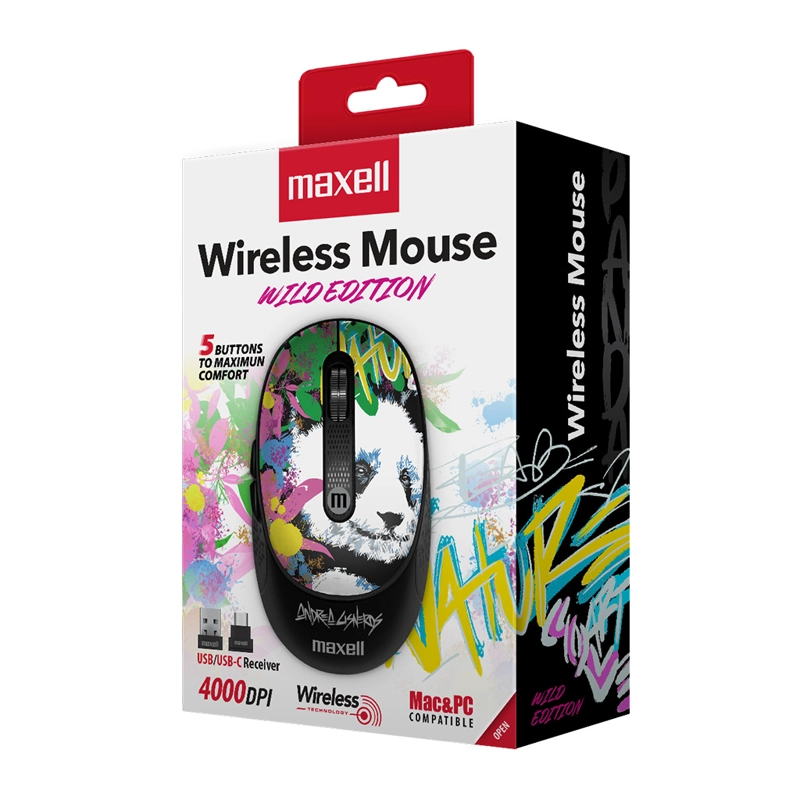 MOUSE INALÁMBRICO MAXELL DISEÑO WILD 4000DPI USB/USB-C PANDA - 4