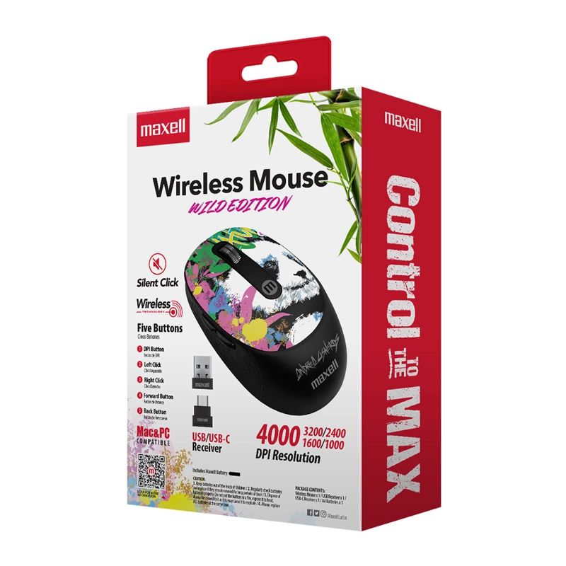 MOUSE INALÁMBRICO MAXELL DISEÑO WILD 4000DPI USB/USB-C PANDA - 5