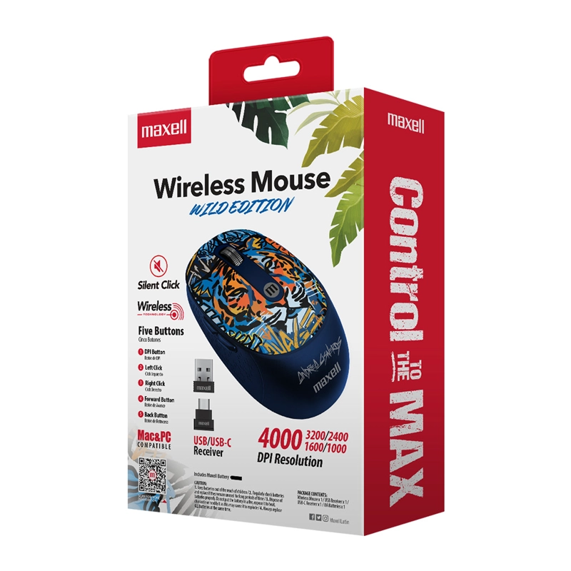MOUSE INALÁMBRICO MAXELL DISEÑO WILD 4000DPI USB/USB-C TIGRE - 5