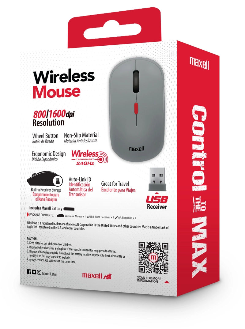 MOUSE INALÁMBRICO MAXELL 1200 DPI MOWL-100 GRIS - 4